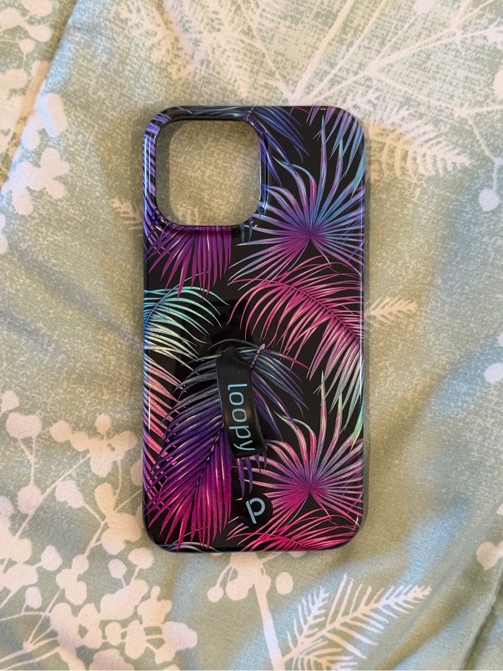Black Phone Case with Purple & Teal Palm Print